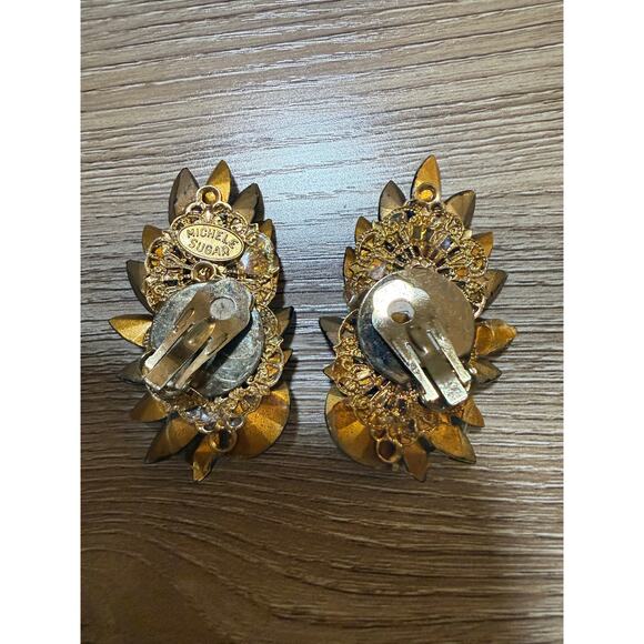 Vintage Michele Sugar Royal Blue and Purple Wing Drop Clip-On Earrings - Picture 3 of 5